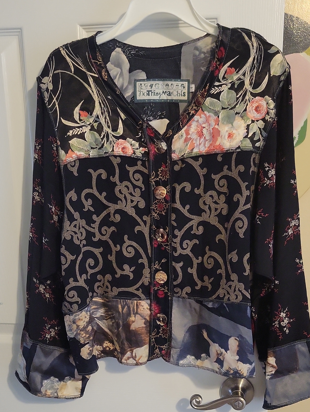 Nothing Matches Patchwork Printed Art Boho Buttondown Top Tunic Size 1 or Small